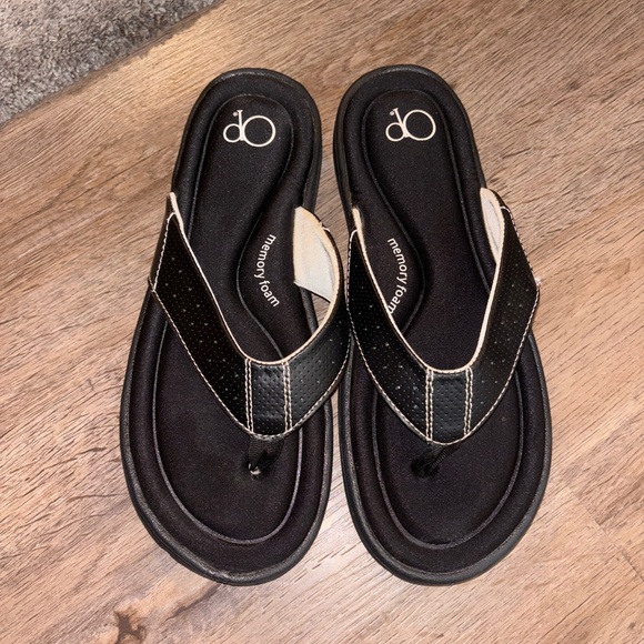 OP Women's Black Sandals with White Stitching memory foam size 9-10 - Picture 1 of 5
